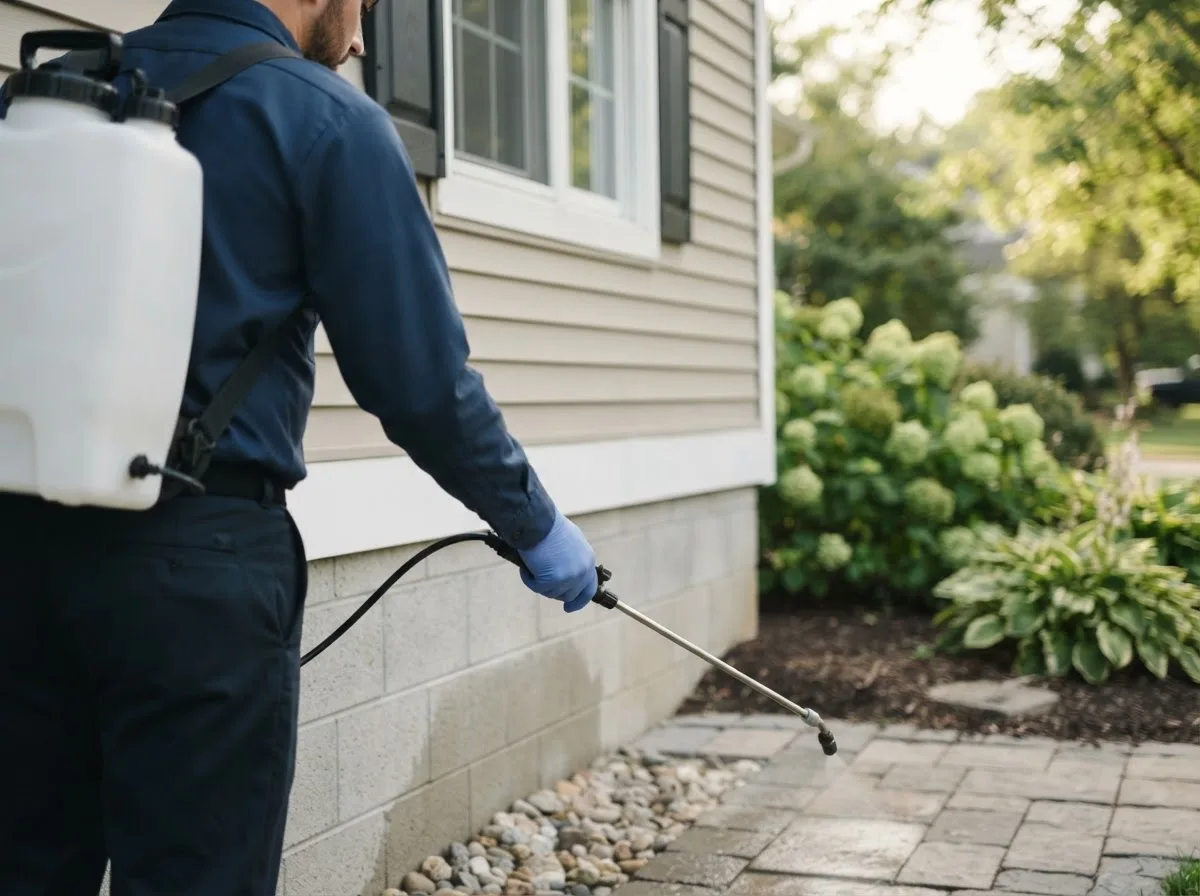 Pest control technician inspecting a home in Houston, AK